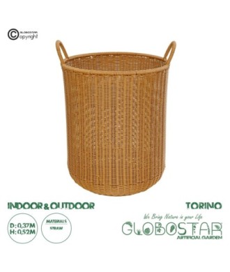 GloboStar® Artificial Garden TORINO 21492 Διακοσμητικό Πλεκτό Καλάθι - Κασπώ Γλάστρα - Flower Pot Μπεζ Φ37cm x Υ52cm